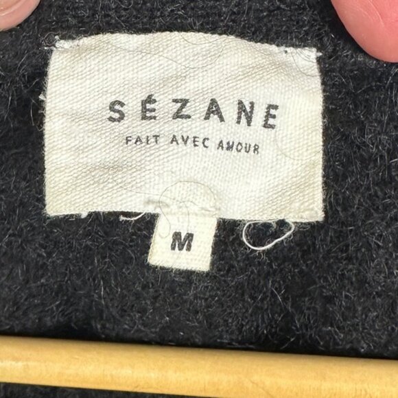 Sezane Black Charles Cardigan Knit Sweater Size Large Mohair V-Neck Merino Wool - Picture 3 of 14
